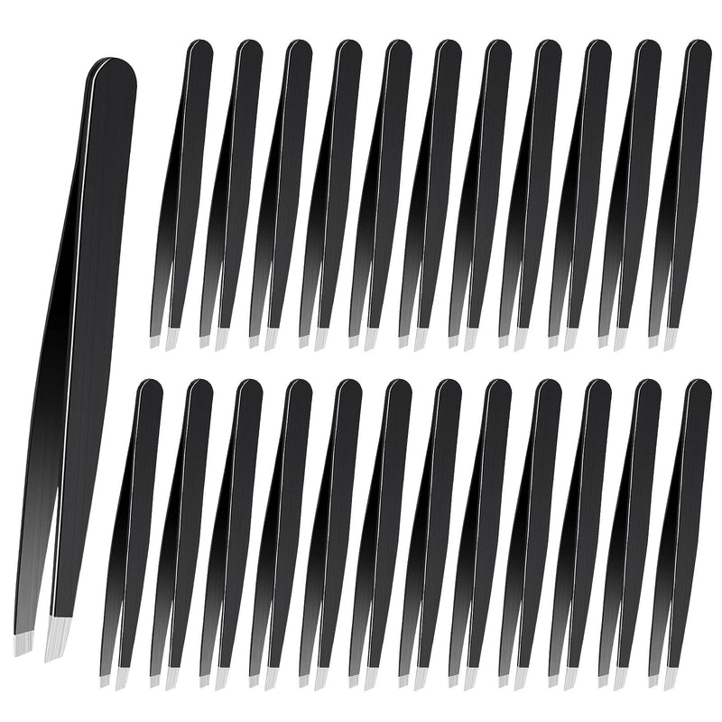 24PCS Slanted Lash Tweezer for Women Men, Eyebrow Tweezers Stainless Steel Slant Tip Tweezers for Ingrown Hair Removal Eyelash Extension Plucking Blackhead 24