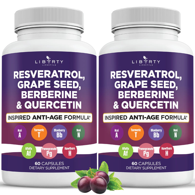 [Australia] - Resveratrol, Berberine, Grape Seed Extract, Quercetin, Polyphenol Supplement for Women and Men with Noni Extract, N-Acetyl Cysteine, Acai Extract - 2-Pack 60 Count (Pack of 2) 