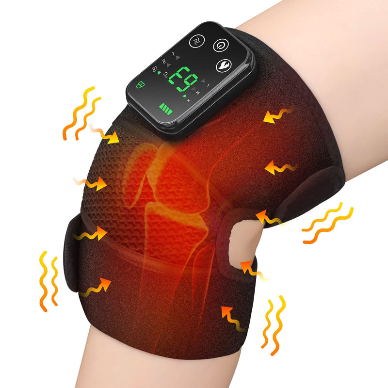 Cordless Heated Knee Massager, Knee Massager with Heat, Knee Massager for Pain Relief, Knee Heating Pad for Knee Pain Relief, FSA Eligible HSA, Heated Knee Brace Wrap, Black