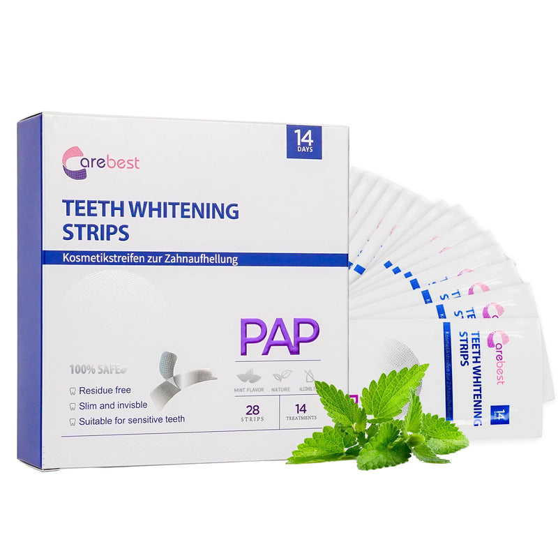 [Australia] - Teeth Whitening Strips, Peroxide-Free, Non-Sensitive Formula Teeth Whitening Strips, Safe for Enamel, Mint Flavor 14 Treatment Whitening Strips 