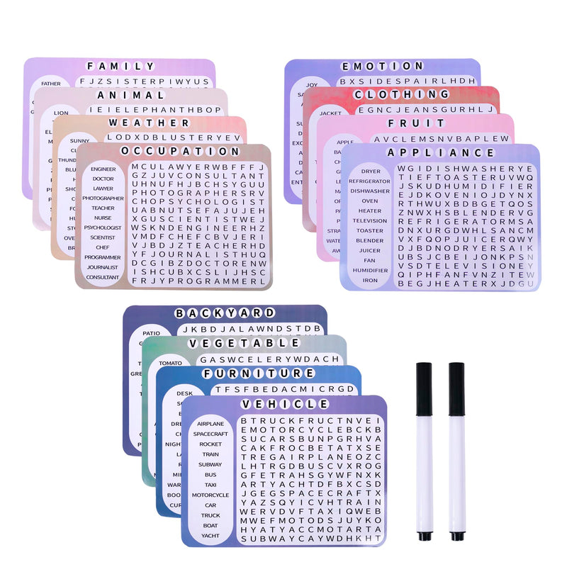 [Australia] - 12 Pcs Reusable Word Search Cards for Dementia Game-Dementia Activities for Seniors with Alzheimer's-Elderly Alzheimer's Toys-Large Print Word Search Books for Grandpa 