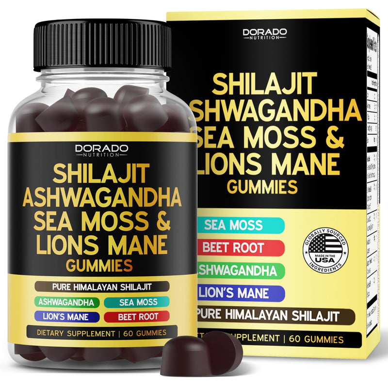 [Australia] - Shilajit Gummies with Sea Moss, Ashwagandha & Lions Mane - (Pure Himalayan Shilajit Supplement for Men & Women, Energy & Immunity Support) - Third Party Tested & Vegan Safe - (60 Gummies) 