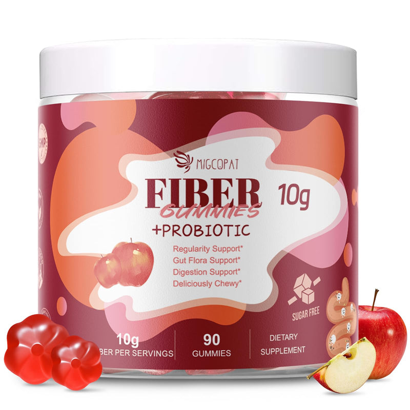 [Australia] - Fiber Gummies with Probiotics,10G Fiber per Serving No Sugar Added Apple Flavor, with 10 Billion CFU Probiotics Blend, Apple Cider Vinegar, Vitamin C, Inulin, Bloating Support 90 Count 90 Count (Pack of 1) 
