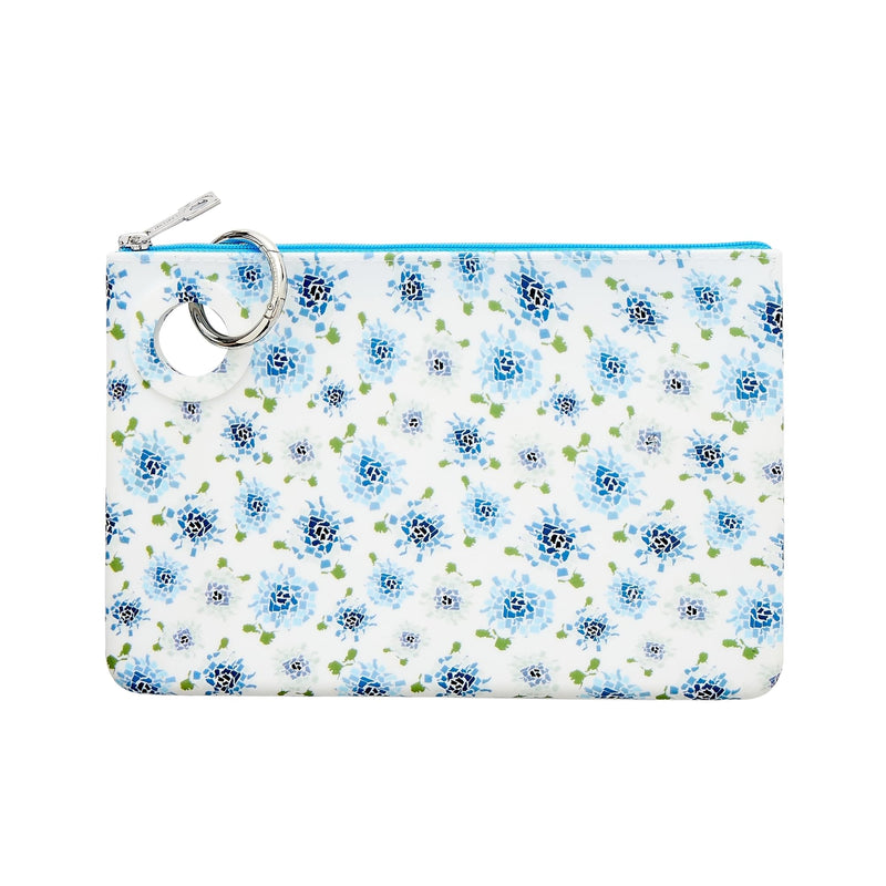 Oventure Large Silicone Pouch - Fifty States Blue Floral Print | Waterproof Zipper Bag & Holiday Gift for Women, Makeup & Travel Blue Multi