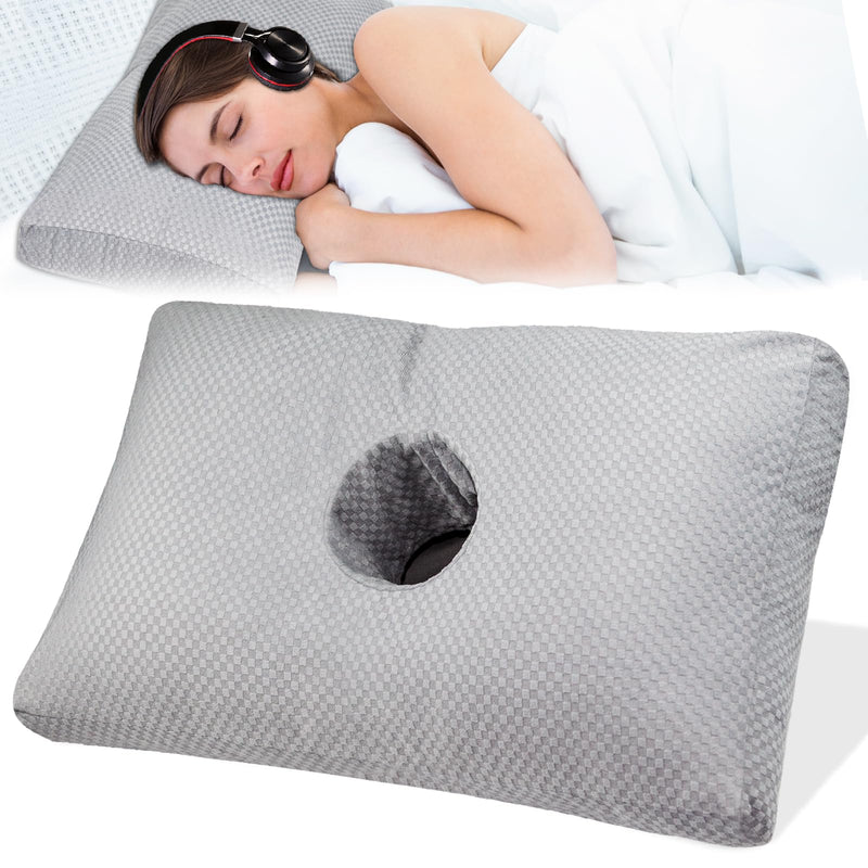 [Australia] - Ear Piercing Pillow for Side Sleepers with a Big Hole, Adjustable Height Ear Pillows for Ear Pain CNH, Pain Relief Sleeping, Skin-Friendly & Washable Pillowcase (20 x 13 x 4.5 inches - Gray) 