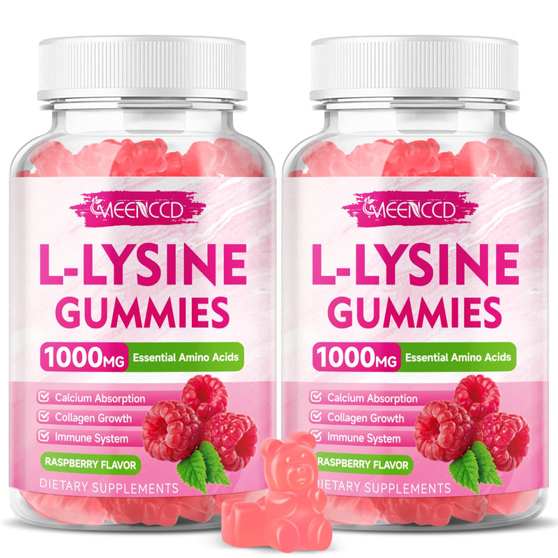 MEENCCD 2 Pack L-Lysine 1000mg Gummies, Lysine Supplement for Adults & Kids, Essential Amino Acid Supplement Supports Collagen Formation, Sugar-Free, Raspberry Flavor, 120 Count 60 Count (Pack of 2)