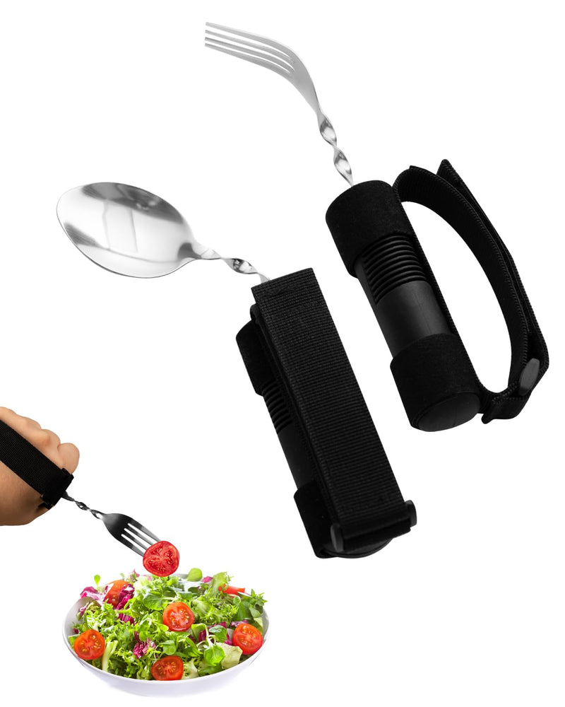 [Australia] - Bendable Adaptive Utensils for Elderly, Disabled People, Parkinson’s, Arthritis, Hand Tremors, Weak Hand Grip & Handicapped, Arthritic Hands-Non Slip Handles (Black) 2 Count Black 