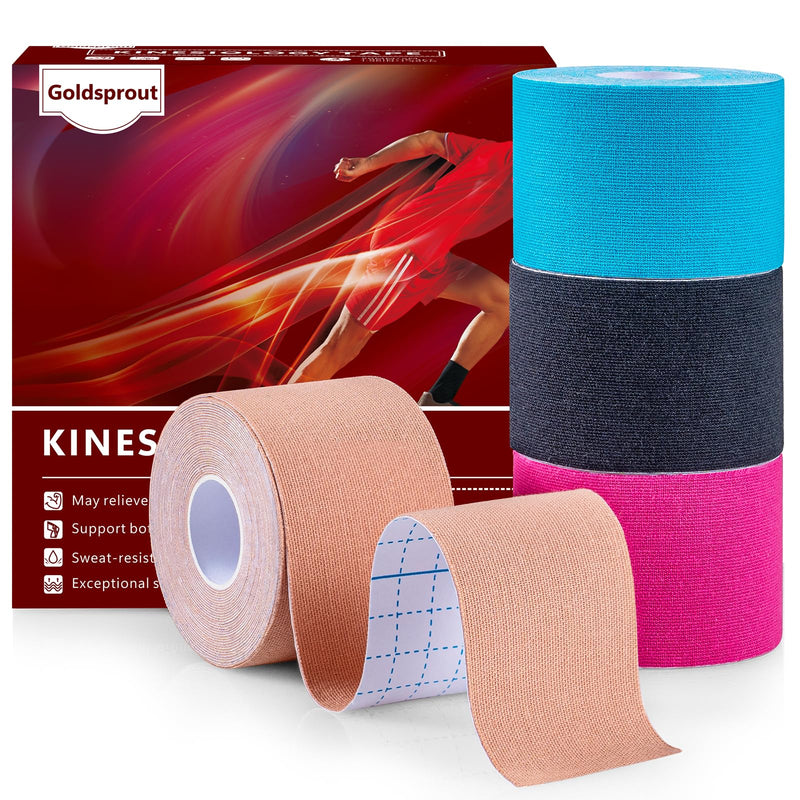 Kinesiology Tape (4 Rolls Pack),Waterproof Athletic Tape for Pain Relief,Brace & Elastic Supports Tapes for Ankle Wrists Knees Joints,2 Inches Wide x 16.4 Feet Long (Mixed) Mixed