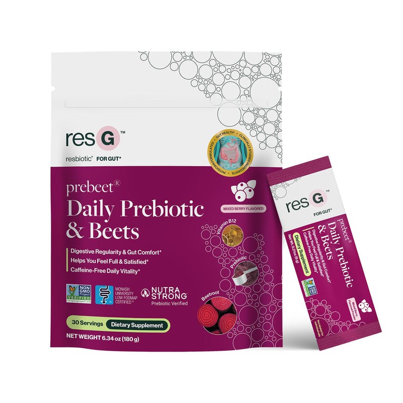 resG prebeet Prebiotic Supplement - 30 Stick Packs | Fiber Digestion Support, Drinkable GLP-1, Powder Packets for Women & Men, Gluten Free, Sugar Free 30 Count (Pack of 1)