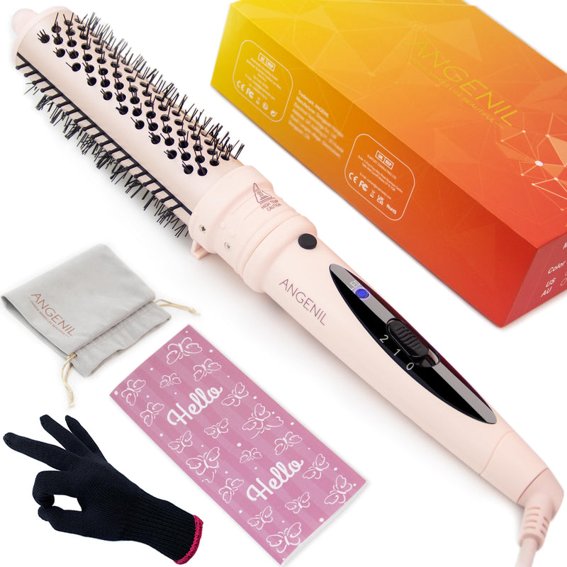 [Australia] - ANGENIL Thermal Hair Brush - Heated Hair Comb for Women, 1.5 inch Volumizer and Straightener, Tourmaline Ceramic Curling Iron, Detachable, Frizz-Free, Negative Ion, Dual Voltage, Beachwave, Pink 