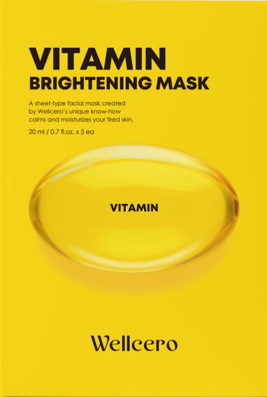 ELT Wellcero Vitamin C (1 Count 5pcs) Korean Face Masks, Brightening Sheet Mask, Soothing Facial Mask, Wrinkle Fighting, Deep Collagen, Korean Skin care a.Vitamin C (1count 5pcs)
