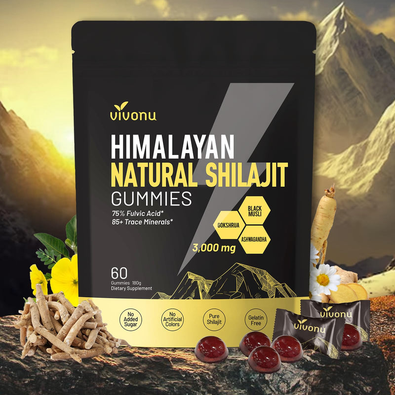 [Australia] - Pure Himalayan Shilajit Gummies, micronutrient Supplement, Himalayan Premium Ingredient with Shilajit - Ashwagandha, Gokshura, Fulvic Acid & 85+ Trace Minerals I for Men, Women I Non-GMO 60 Gummy 