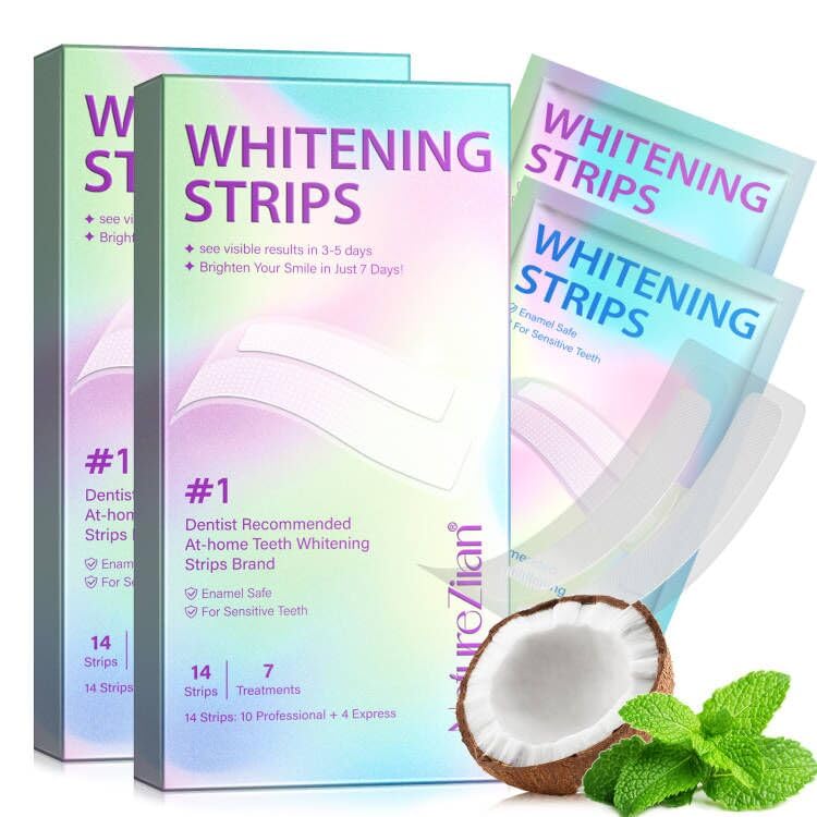 Teeth Whitening Strips,7-Day whitening Strips,Peroxide Free,Sensitive Teeth Whitener,Enamel Safe for Whiter Teeth,Deep Stains Removal,nstant Teeth Whitening Without The Harm (28pcs) Coconut 28pcs