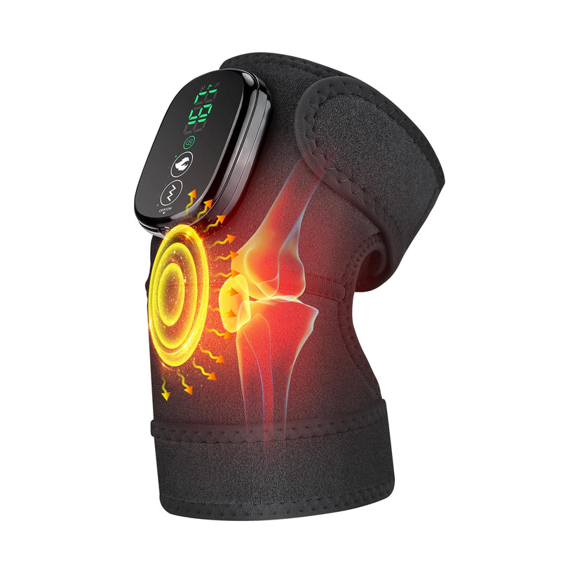 Cordless Electric Heated Knee Massager, 3-in-1 Heated Knee Massager with Heat for Knee Elbow Shoulder Wrap with 3 Vibration & Heating Modes | 3-in-1 Wearable Wrap for Knee, Elbow and Shoulder, 5000mAh Rechargeable Heat and Vibration Massager, Black, 1 ...