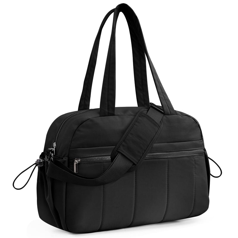 Small Gym Bag for Women, 20L Personal Item Travel Duffle Bag, Black | with Wet Pocket, Water Resistant, Lightweight, Puffer, Quiled, Airplane Friendly Carry on, for Overnight Weekender Sports