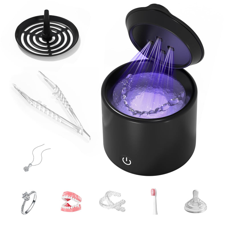 [Australia] - Ultrasonic Retainer Cleaner, 48kHz Denture Cleaner, Retainer Cleaning Machine for Denture, Retainer, Aligner, Jewelry, Mouth Guard, Brace, Toothbrush, Pacifier, Razor, 3 Modes Jewelry Cleaner 200ML Black 