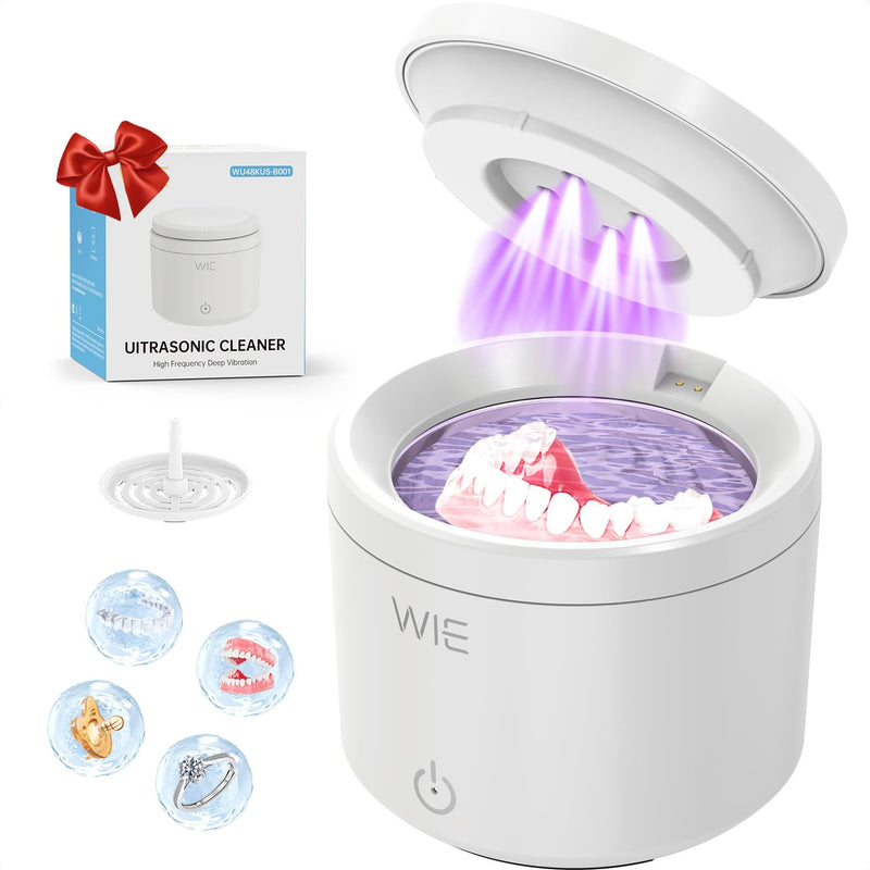 [Australia] - Ultrasonic Retainer Cleaner Machine, 48kHz Retainer Cleaner for Dentures, Night Mouth Guards,Jewelry Cleaner, Aligner, Toothbrush Head, 200ML Portable UV Retainer Cleaning Pod - 2 Modes,White White 