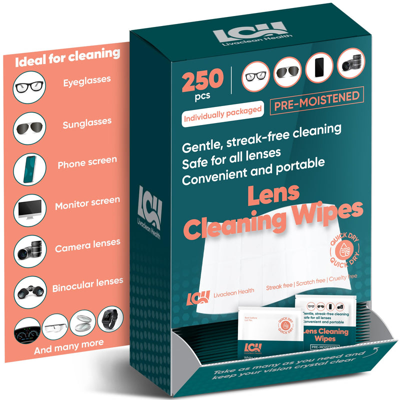 [Australia] - 250 CT Lens Wipes for Eyeglasses - Pre-Moistened, Individually Wrapped Eye Glasses Cleaner Wipes - Streak-Free & Scratch-Free Glasses Wipes for Sunglasses, Camera Lenses & Phone Screen Wipes 