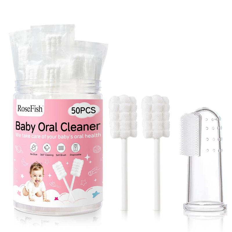 50Pcs Baby Tongue Cleaner for 0-36 Month No Glue Disposable Baby Mouth Oral Cleaner Infant Toothbrush Baby Gum Cleaner 3D Soft Infant Tongue Cleaner+1PCS Finger Toothbrush 1