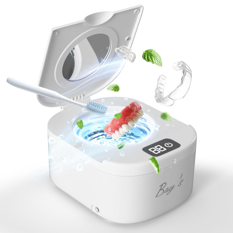 [Australia] - BAYS Ultrasonic Retainer Cleaner 45kHz Cleaning Machine for Dentures, Mouth Guards, Night Guards, and All Dental Appliances – 230ml Capacity – Ideal for Jewelry and Denture Digital Timer (black) white 