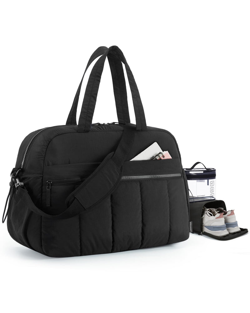BAGSMART Duffle Bag for Travel, Gym Bag for Women, Weekender Carry on | PVC Wet Pocket, Airline Approved Personal Carry-on Size, Fits Under-seat, One Bag for Gym, Travel, Hospital, Overnight Black Large
