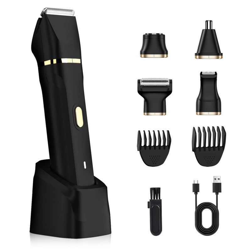 [Australia] - Electric Body Hair Trimmer for Men and Women - Groin Trimmer, Bikini Shaver, Wet/Dry Groomer with Replaceable Ceramic Blade Heads, Type-C Recharge Dock, and Waterproof Hygiene Razor 