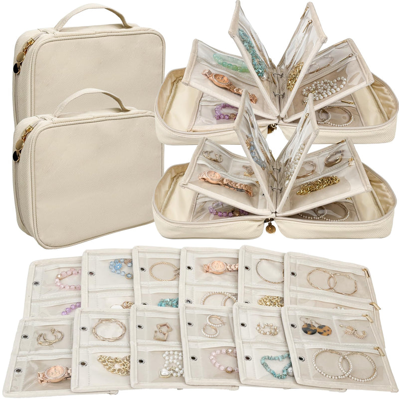 2 PCS Travel Jewelry Organizer Cases,Small Jewelry Bags with Clear Zipper Velvet Pouches for Traveling
