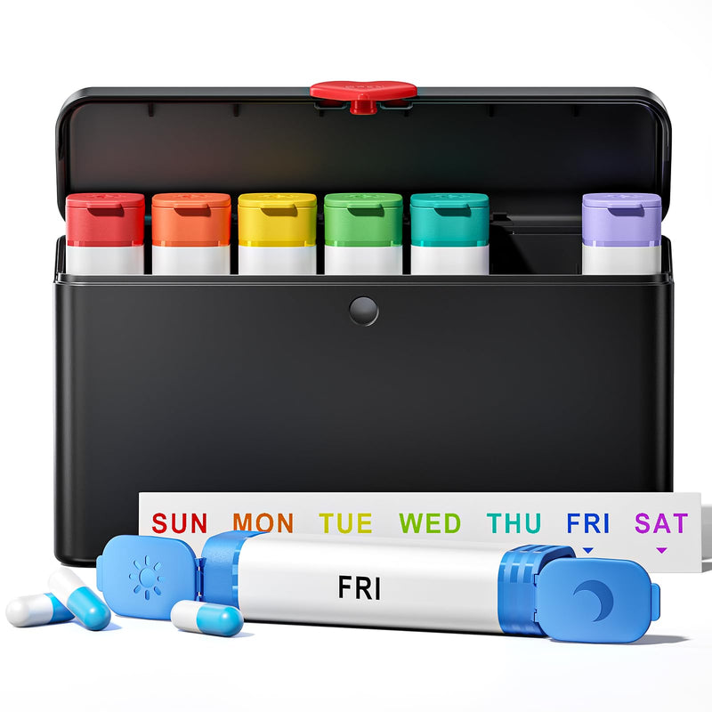 Odaro Weekly Pill Organizer 2 Times a Day, Large Pill Box 7 Day, Daily Twice Am Pm Medicine Organizer, Travel Contaniner for Medicine, Vitamin and Supplement, Black