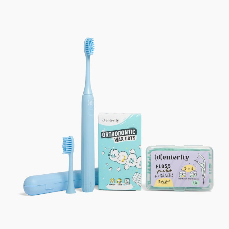 [Australia] - Braces Essentials Bundle Cleaning Kit for Teeth, Portable Orthodontic Toothbrush Kit Oral Care Dental Travel Kit - Sonic Toothbrush Floss Picks Wax Dots- 3pc Bundle-for Kids & Teens & Young Adults 