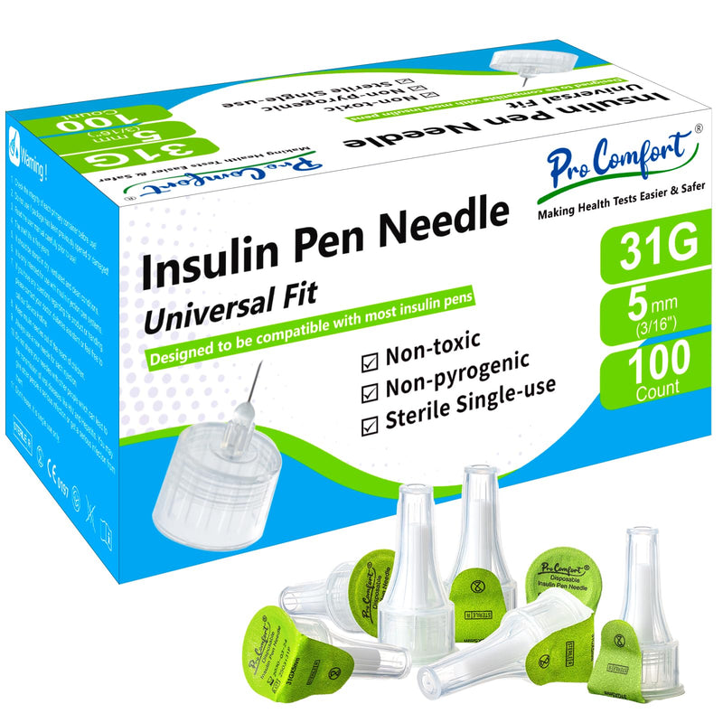 [Australia] - Insulin Pen Needles 31G 5mm (3/16"), Diabetic Needles for Insulin Injections, 100 Ct, Universal Fit, Compatible with Most Pen Injector Device, Super Thin for Diabetes Comfortable Injection 