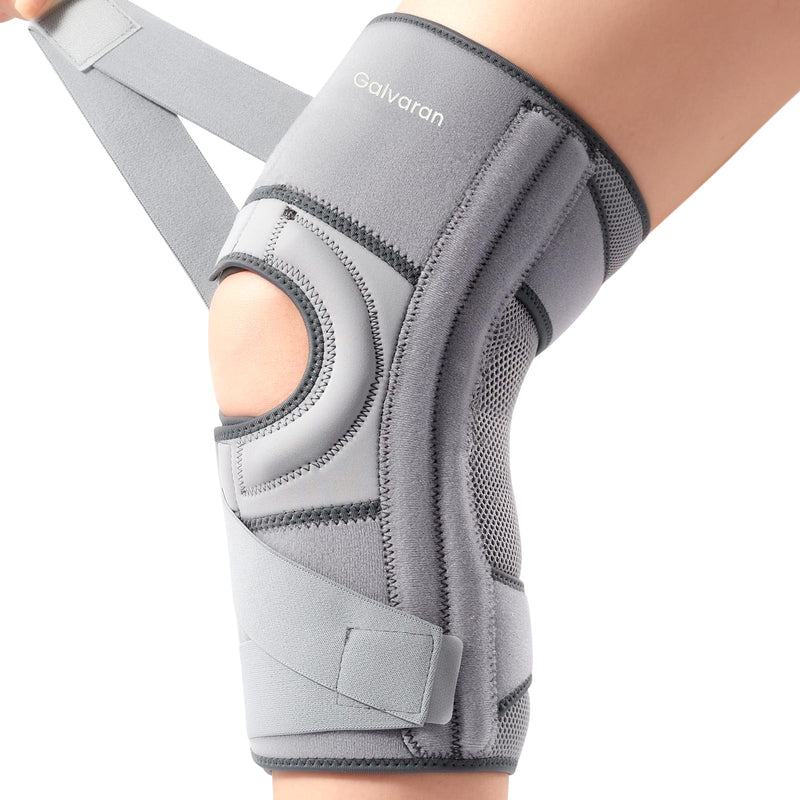 Galvaran Knee Brace for Meniscus Tear:Adjustable Knee Support for Maximum Knee Pain,Side Stabilizers for Injury or Surgery Recovery - Men and Women Gray-Left Medium