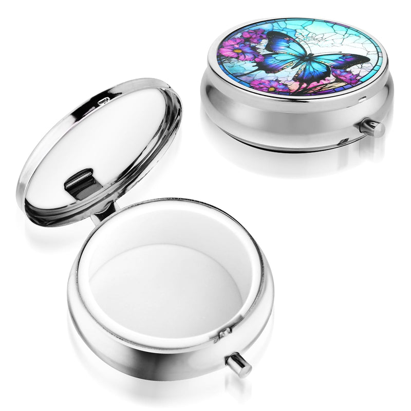 Sibba Portable Medicine Pill Case, Travel Multi-Functional Moisture Proof Pill Box for Purse & Pocket, Cute Metal Medicine Pill Organizer Box for Vitamins, Fish Oil & Supplements (Butterfly) Butterfly