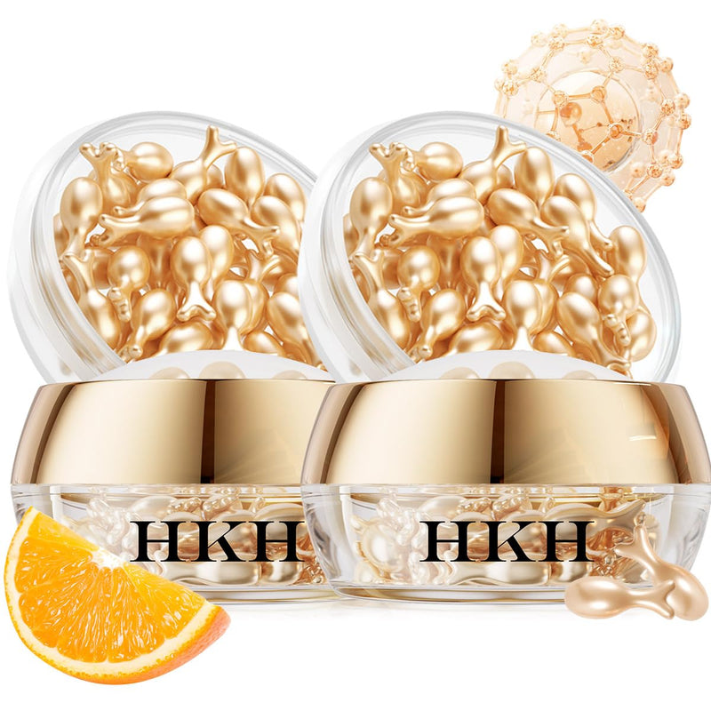 HKH Vitamin C Serum For Face: 76 Capsules Anti-Aging Wrinkles With Vit C & Vitamin E Serum For Women Over 30+ - Reducing Fine Lines - Smoothing & Firming Skin - Travel Friendly（38+38Ct） 2 Pack Vitamin C