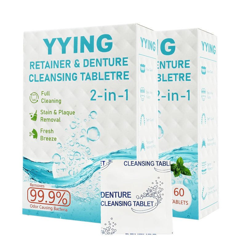 [Australia] - Retainer Cleaner & Denture Cleaning Tablets with 120 Removes Stains, Odors, and Plaque from Aligners, Mouth Guards, Night Guards, and Dental Appliances, 4-Month Supply 120 Count (2 Packs) 