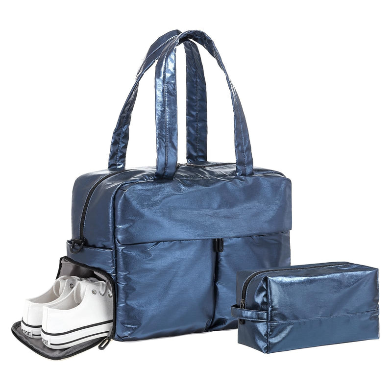 DTGN 45L Travel Duffle Bag Waterproof Carry on Bag for Women, Lightweight Weekender Bag with Shoe Pocket, Casual Gym Overnight Luggage Bag (Dark Blue)