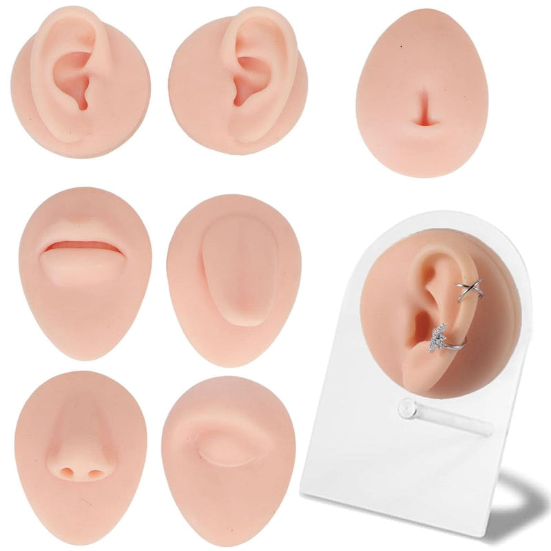 [Australia] - Silicone Model Body Part Displays Set- Usiriy 8Pcs Silicone Piercing Practice Kit with Model Display Holder Silicone Tongue Mouth Nose Eye Navel Ear Model for Piercing Practice and Jewelry Display 