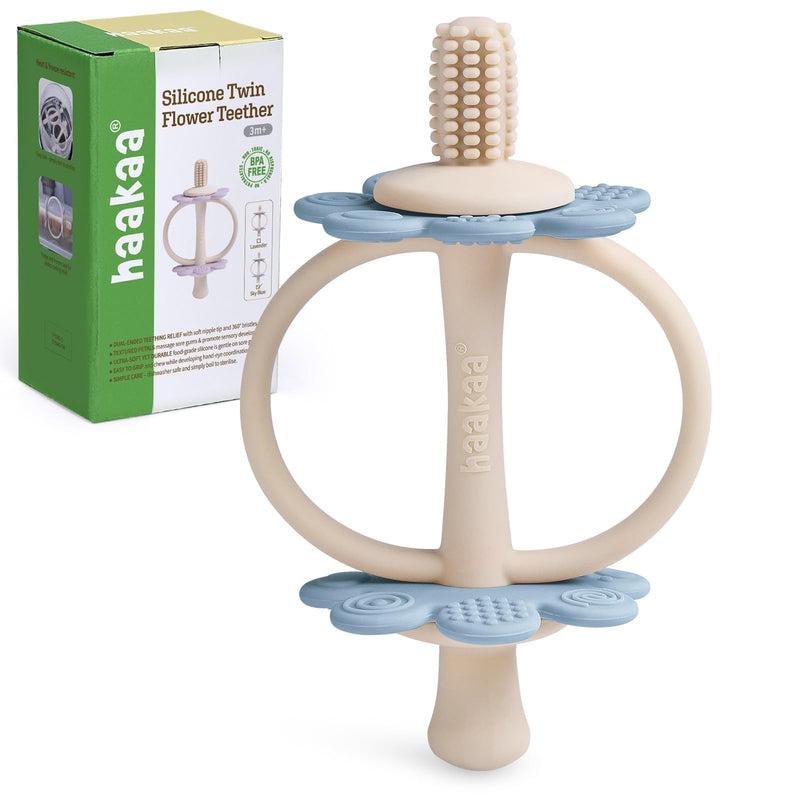 [Australia] - haakaa Silicone Baby Teether Toys,Nipple-Shaped End for Gum Massage,360¬∞ Baby Toothbrush Head for Self-Brushing Training,Easy to Grip - Sky Blue 