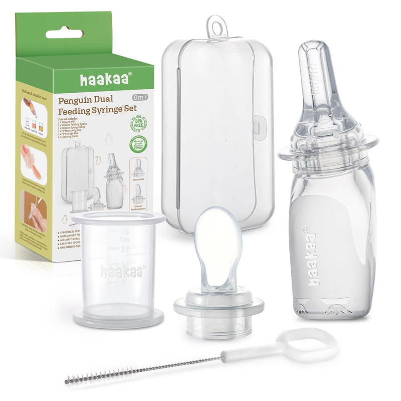[Australia] - haakaa Penguin Dual Feeding Syringe Set-Baby Medicine Dispenser and Food Dispensing Spoon Feeder,Medical-Grade Silicone 