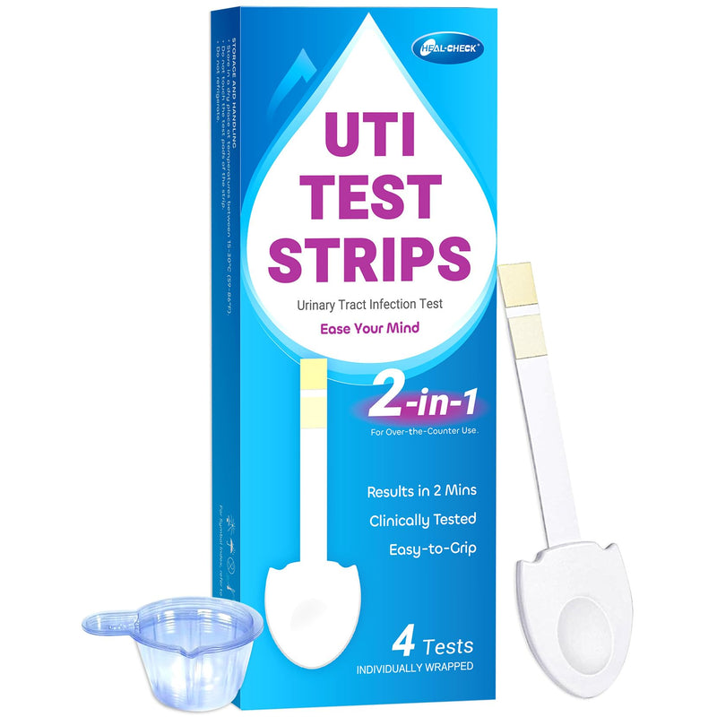 [Australia] - 4 Pack UTI Test Strips, Urinary Tract Infection Test Kit for Women Men, Accurate Result in 2 Minutes, Monitor Bladder Health at Home, Clinically Tested, Easy to Grip, Individually Wrapped 4T 