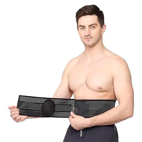 Cotton Umbilical Hernia Belt for Men & Women | Hernia Support Brace | Navel Hernia Pain Relief and Comfortable Support (Size-L, Black) Large