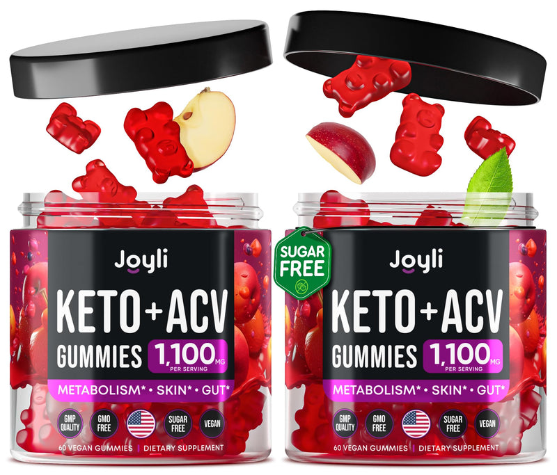 [Australia] - JOYLI Nutrition (2 Pack Advanced Keto ACV Gummies - Sugar Free Apple Cider Vinegar - Keto Supplements + Marshmallow Root - Alternative to Apple Cider Vinegar Capsules - 120 Gummies Cherry 60 Count (Pack of 2) 