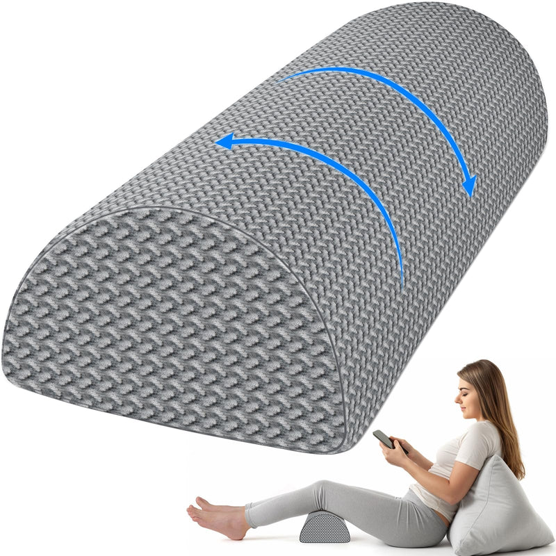 [Australia] - Knee Pillow for Back Sleeping Memory Foam Half Moon Bolster Pillow for Legs, Under Knee Support, Ankle & Foot Comfort Orthopedic Pillow for Side Sleepers (Grey, 20.4" x 8" x 4.9") Grey Standard 