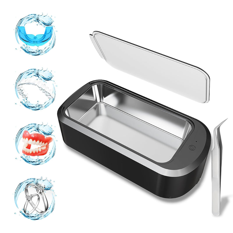 [Australia] - Ultrasonic Retainer Cleaner Machine,48 kHz Ultrasonic Cleaner,600ML Portable Ultrasonic Cleaner for Braces, Mouth Guards, Aligner, Toothbrush, Eyeglasses, Jewelry(Black) 