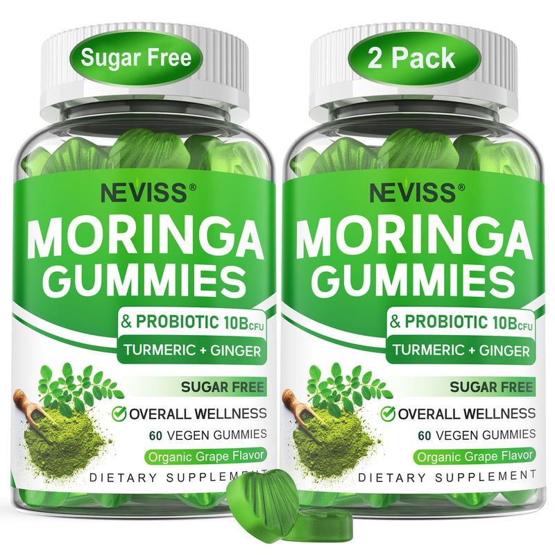 Moringa Gummies for Women Men w/Probiotic Turmeric Ginger Ceylon Cinnamon | Organic Moringa Powder Capsules Alternatives, Pure Moringa Leaves Green Superfood Supplement - Vegan, Sugar Free, 120ct