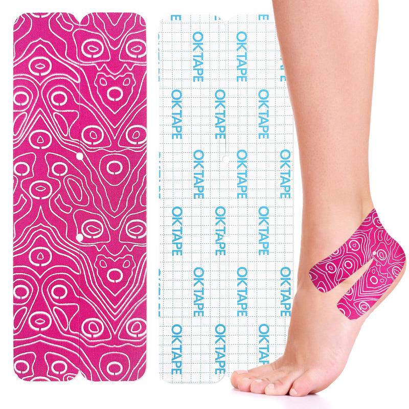 OK TAPE Kinesiology Tape for Ankle - 10 Precut Strips | Professional-Grade Water-Resistant & Breathable Ankle Tape for Sports Injury Recovery, Support, 10pcs, Pink