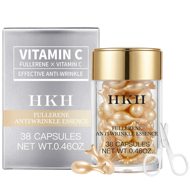 HKH Vitamin C Serum For Face: 30 Capsules Anti-Aging Wrinkles With Vit C & Vitamin E Serum For Women Over 30+ - Reducing Fine Lines - Smoothing & Firming Skin - Travel Friendly