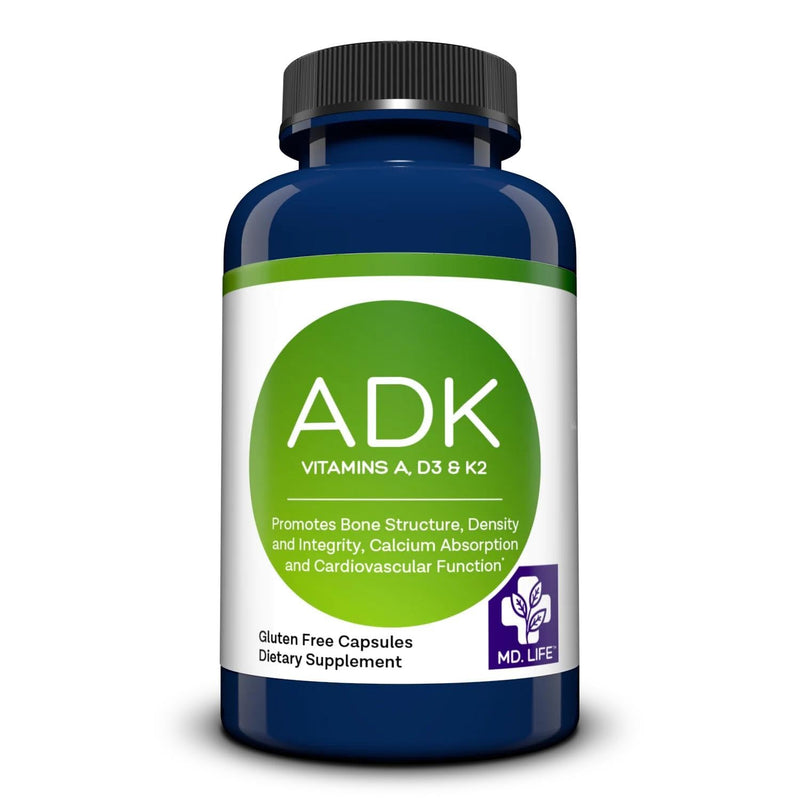 MD. Life ADK Vitamin Supplement, Vitamin D3 K2 and A, 30 Capsules, Non-GMO | High Potency Complex - Bone and Heart Health Support - Doctor Designed - Made in the USA - Gluten Free, Vegetarian 30 Count (Pack of 1)