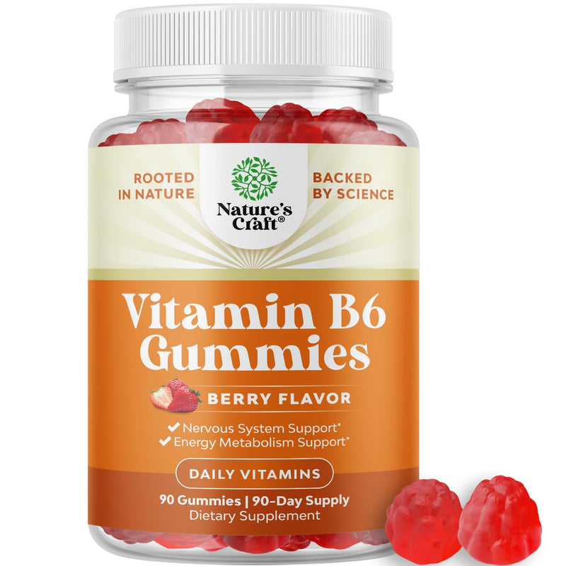 Potent Vitamin B6 Gummies for Adults - Vitamin B6 50mg Per Serving Gummy Vitamins for Women and Men for Immune Nerve and Mood Support - Vegan Kosher B6 Vitamins Gummies for Women and Men - 90 count 90 Count (Pack of 1)