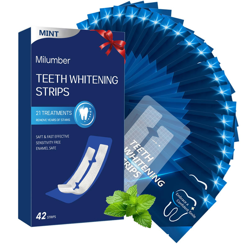 [Australia] - Teeth Whitening Strips for Sensitive, 42 Strips Whitener Safe Whitestrip, Deep Stains Removal Tooth Whitening, Enamel Safe Non-Slip Dry Strip Technology for Whiter Teeth, Mint 