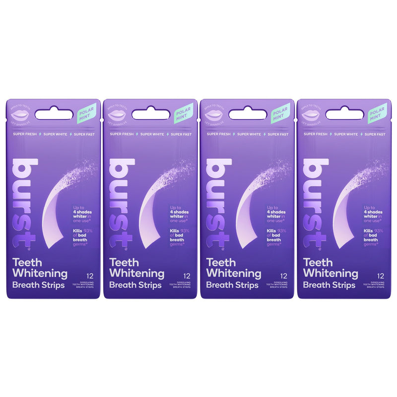 [Australia] - Burst Teeth Whitening Breath Strips (Polar Mint/4 Pack) | Kills 93% of Bad Mouth Germs | Up to 4 Shades Whiter in One Use | Easy to Apply/Quick Dissolving 48 Count (Pack of 1) 